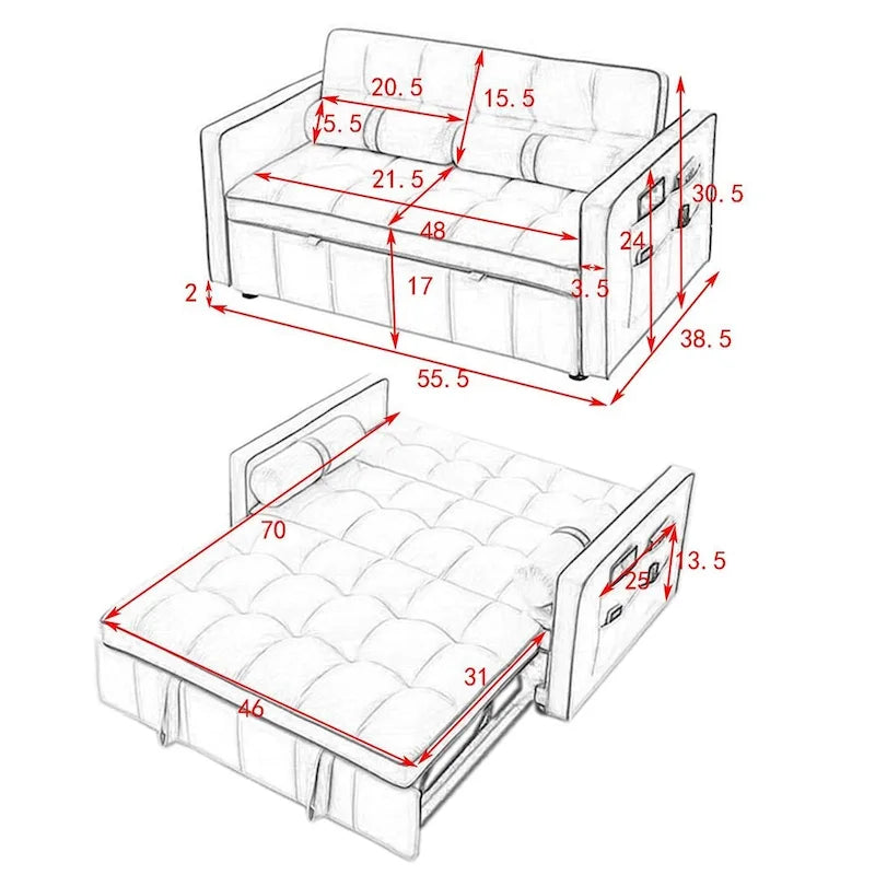 Multifunktionales Samt-Schlafsofa mit Ausziehfunktion, verstellbarer Rückenlehne und Kissen – k. A.