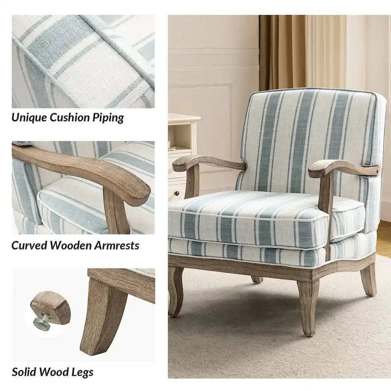 Rinaldo Farmhouse Polyester Sessel mit Massivholzbeinen 2er-Set von HULALA HOME