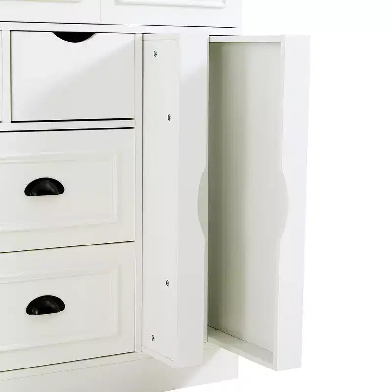 Whisen 71 Zoll hoher freistehender Küchenschrank, großer Vorratsschrank für das Esszimmer, Anrichte mit 4 Falttüren, Regalen und Weinregalen