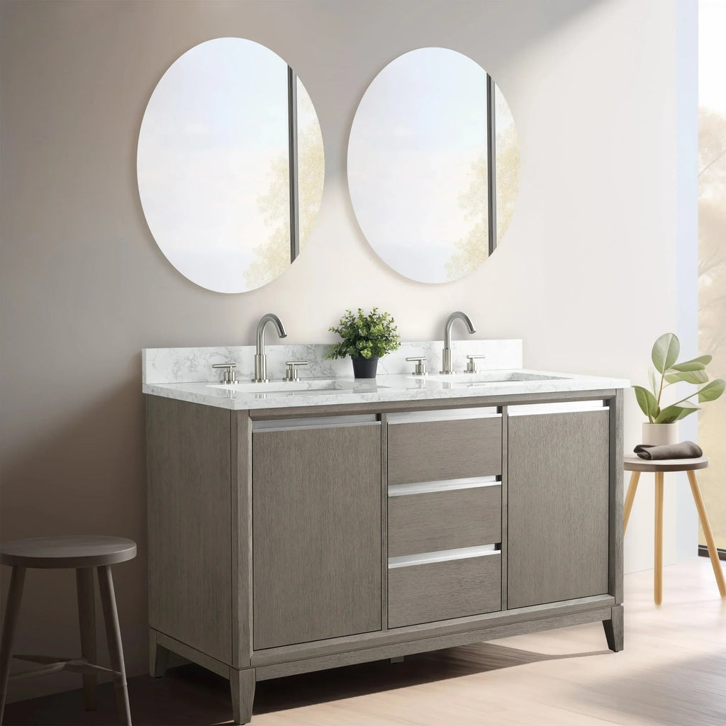Vanity Art Badezimmerschrank mit Keramikwaschbecken und Platte aus technischem Marmor