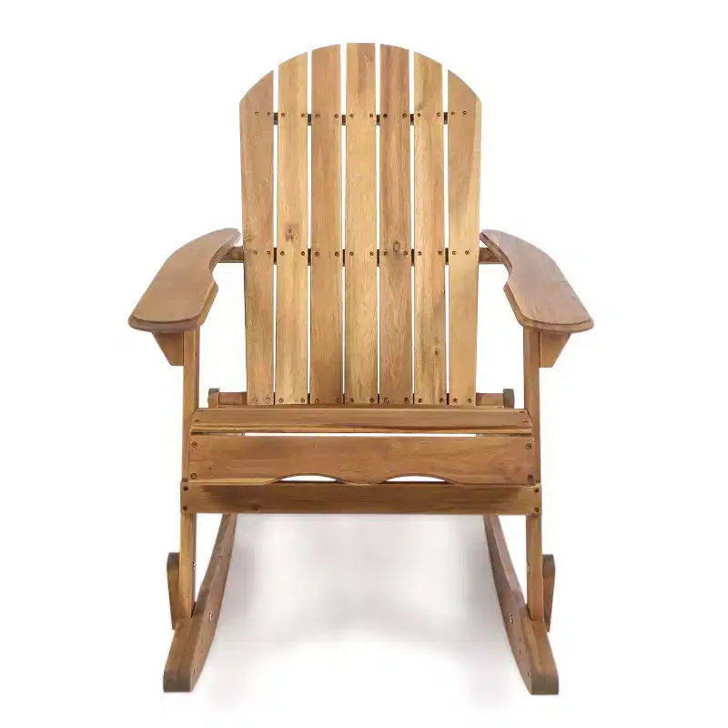 Okak Rustikaler Adirondack-Schaukelstuhl, Premium Akazienholz-Akzentstuhl, 1 Stk., Outdoor-Relaxsessel für Veranda, Garten & Hinterhof, Natur