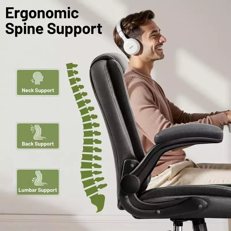 KERDOM Exekutiv-Bürostuhl aus Leder, ergonomischer Bürostuhl, Schreibtischstuhl mit Rollen