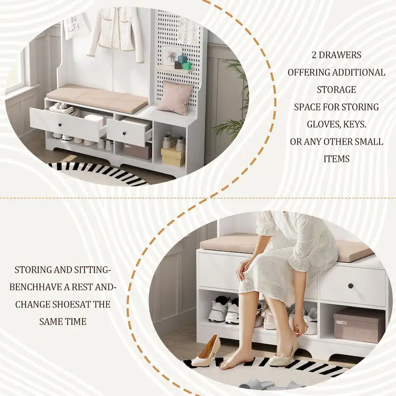 GDFStudio – Finn Multifunktionale Garderobe mit Schuhbank, Lochwand und viel Stauraum