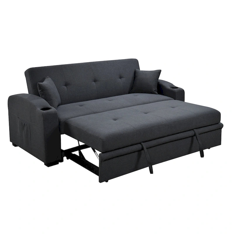 Roomfitters 75-Zoll modernes 3-in-1-Schlafsofa mit praktischem Ausziehbett, verstellbarer Rückenlehne, Getränkehaltern und Kissen