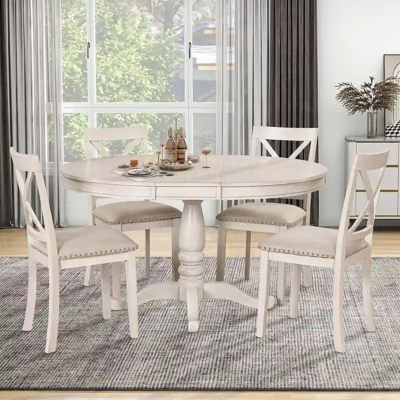 42–54 Zoll ausziehbarer runder Esstisch im Landhausstil für 4 Personen