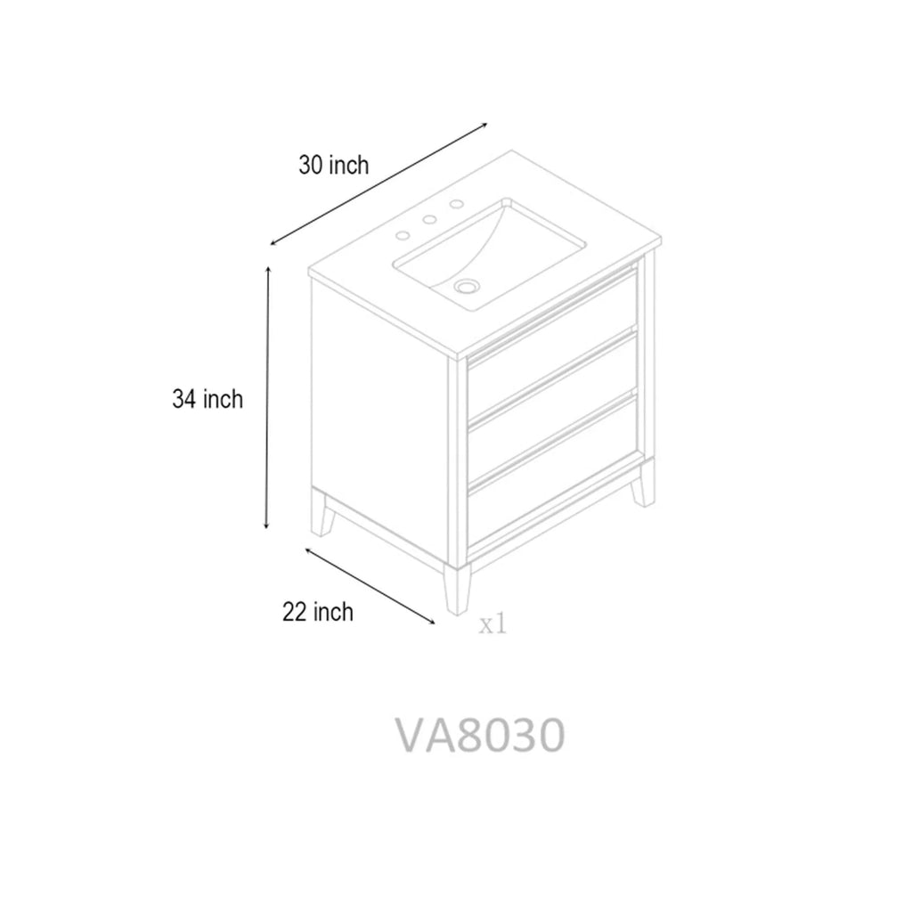 Vanity Art Badezimmerschrank mit Keramikwaschbecken und Platte aus technischem Marmor