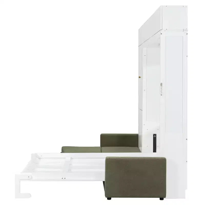 Schrankbett in Queen-Size mit Sofa und Schrank, hölzernes Queen-Size-Schrankbett als Wandbett mit Regalen, klappbares Wand-Schrankbett für Gästezimmer und Büro