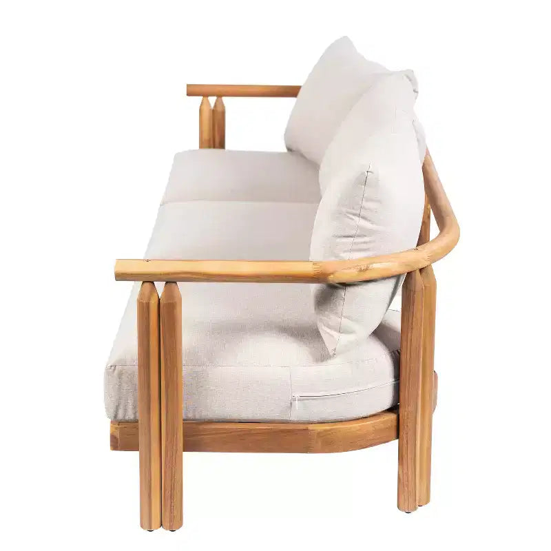 ModernLuxe 3-tlg. Terrassen-Sofa-Set, Outdoor-Sitzgruppe, wetterfestes Gartenmöbel-Set mit weichen Kissen & Clubsesseln, Beige & Teak