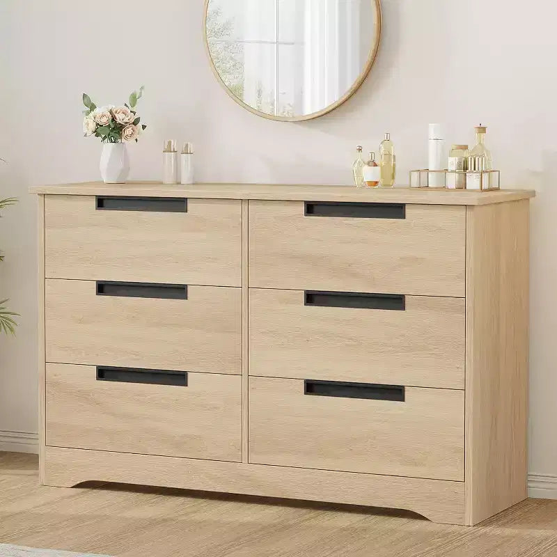 6-Schubladen-Kommode fürs Schlafzimmer, 46,8 Zoll breite Holzkommode mit Griffmulden, Kleiderschrank, TV-Kommode für den Flur