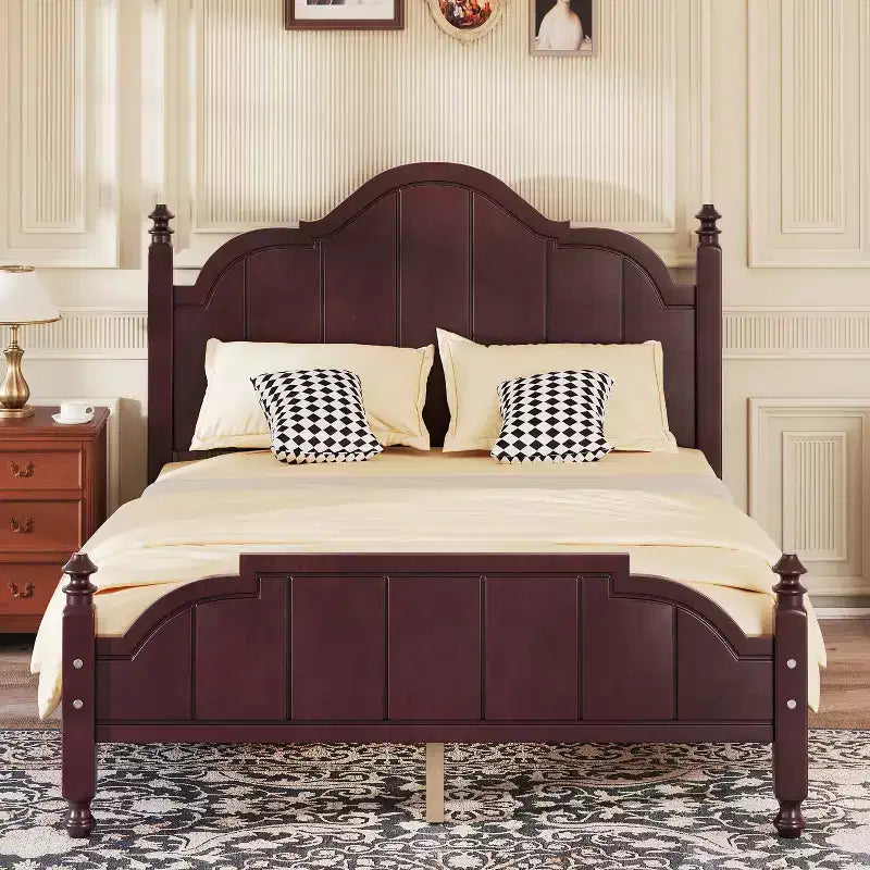 Vintage-Plattformbettgestell in Queensize – Massivholz aus Kiefer, MDF-Kopfteil, kein Boxspringbett erforderlich