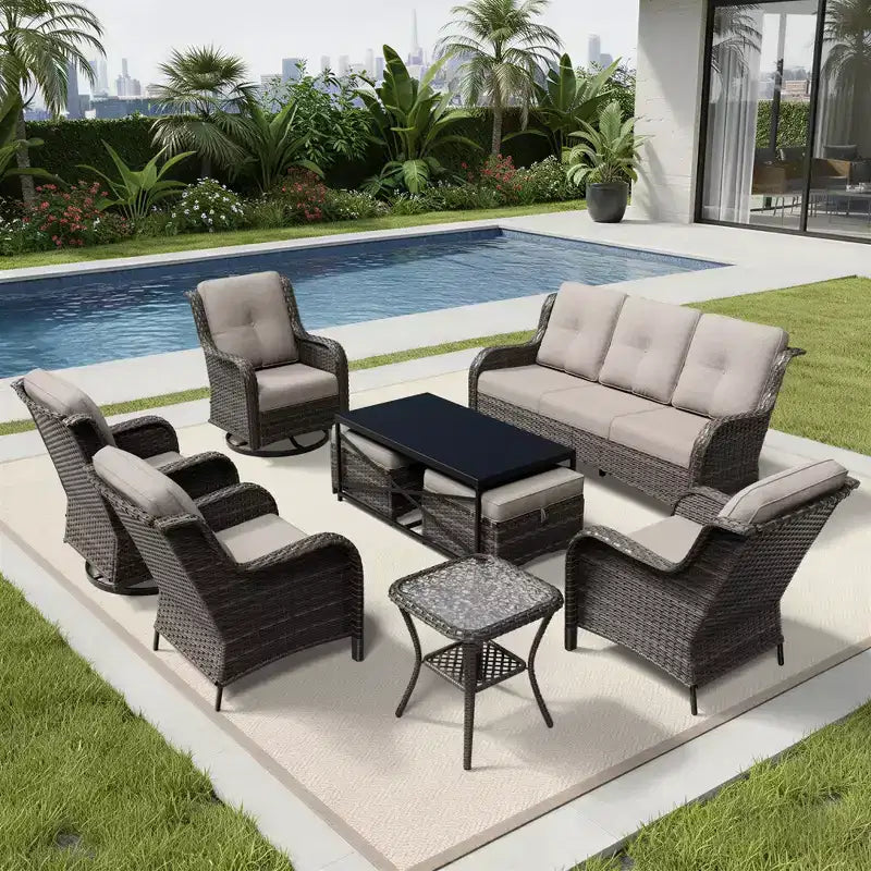 UPTIOT Premium Outdoor-Lounge-Set mit Sofa, Drehstühlen und Fußhocker für ultimativen Komfort und Stil