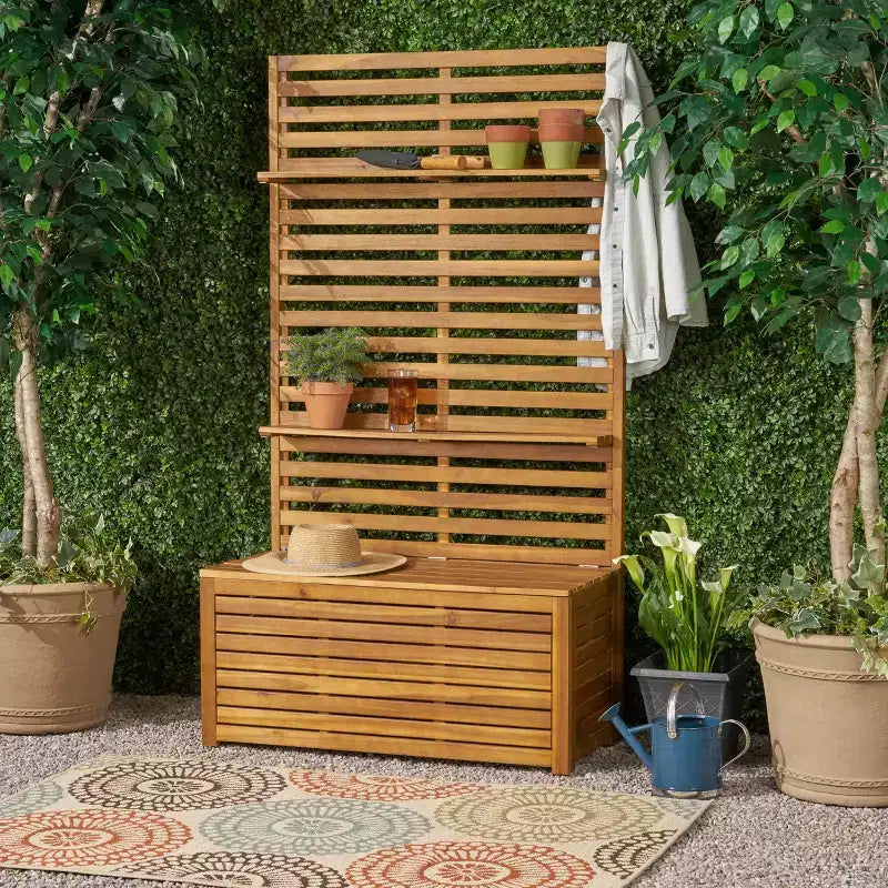 Christopher Knight Home Andrusia Rustikale Garten-Aufbewahrungsbank aus Akazienholz mit Ablage, Teak-Optik