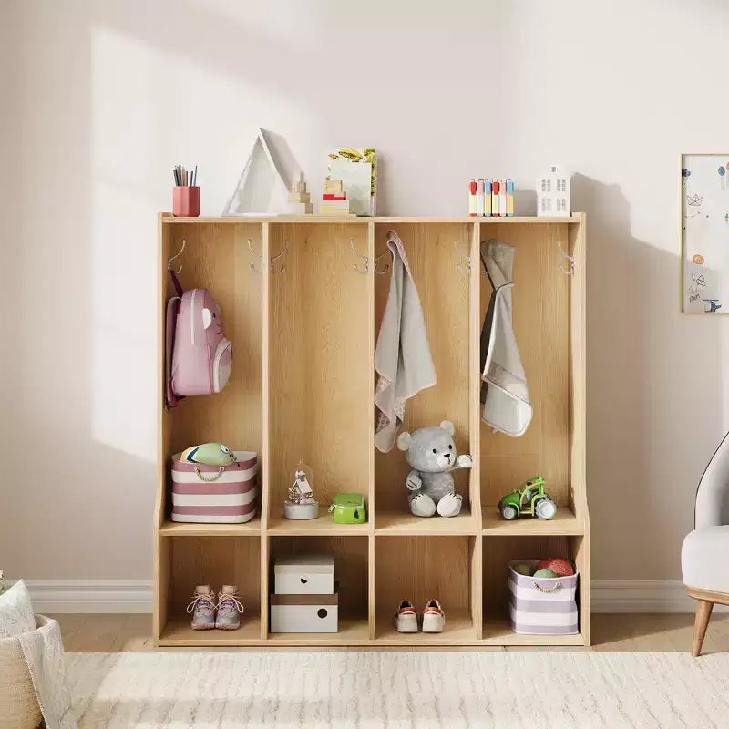 Acekool 4-teilige Kinder-Garderobe mit 4 Fächern & 8 Haken für Klassenzimmer, Kinderzimmer & Zuhause