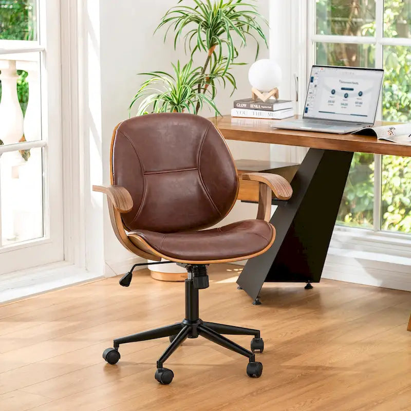 Glitzhome höhenverstellbarer, drehbarer Bürostuhl aus Kunstleder mit Armlehnen und ergonomischem Design