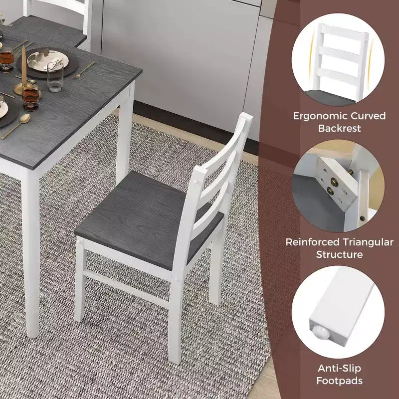 Costway 5-teiliges Esszimmer-Set Massivholz Küchenmöbel mit rechteckigem Tisch & 4 Stühlen Natur/Kaffee/Grau