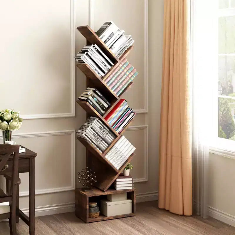 Baumförmiges Bücherregal mit 8 Ebenen im rustikalen Stil, ideales offenes Regal für Wohn-, Schlafzimmer und Büros
