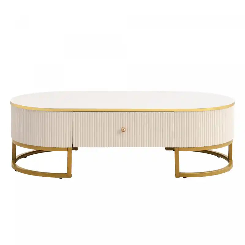 47,2" ovaler Couchtisch aus Holzwerkstoff mit Schubladen BranchedWood Coffee Table With Storage Drawers