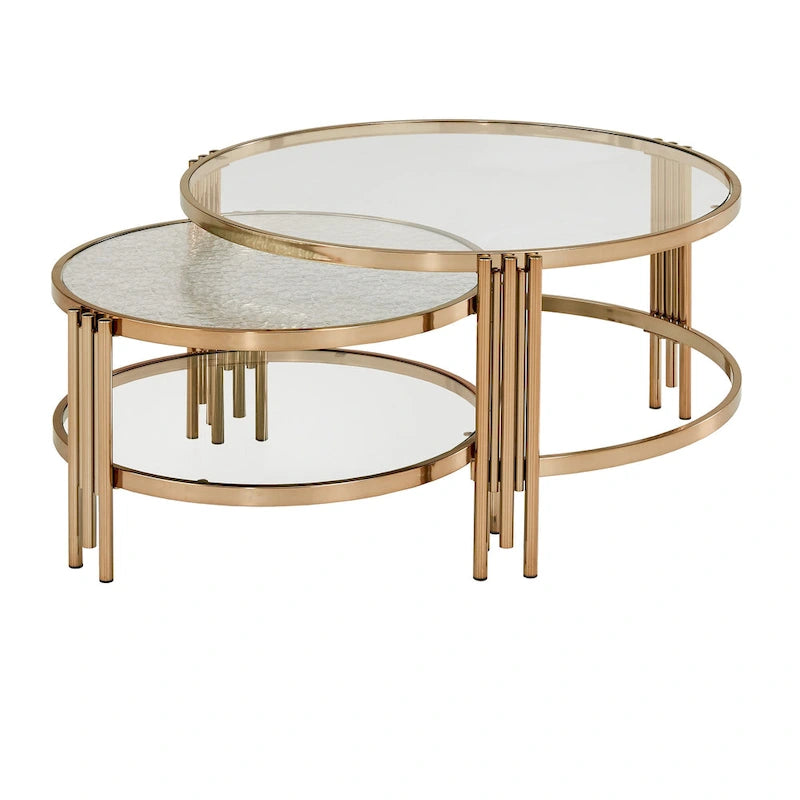 Bruges Couchtisch mit Strukturglas, champagnergoldenes Finish, mit Ablage von iNSPIRE Q Bold