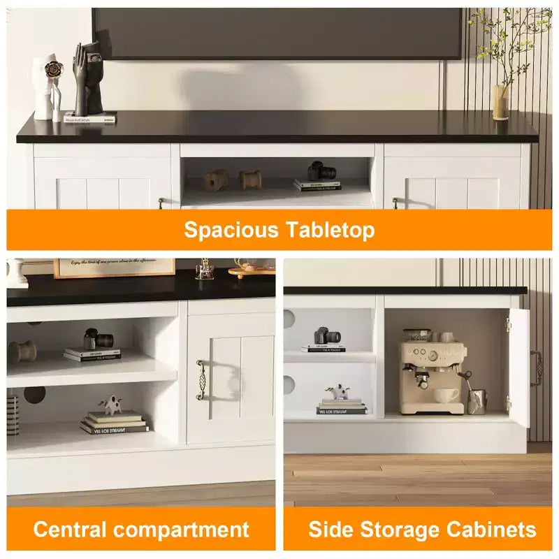 Moderner TV-Schrank für 65-Zoll-Fernseher, rustikales Entertainment-Center aus Holz mit geräumigen Aufbewahrungsschränken, Medienkonsole für Wohnzimmer und Büro