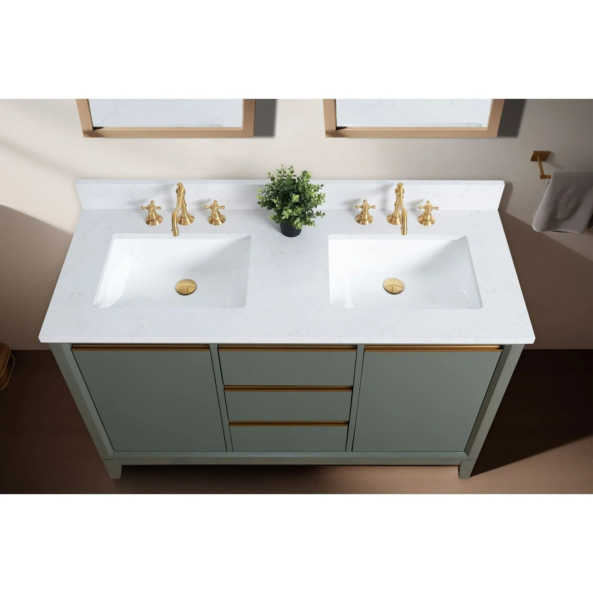 Vanity Art Badezimmerschrank mit Keramikwaschbecken und Platte aus technischem Marmor