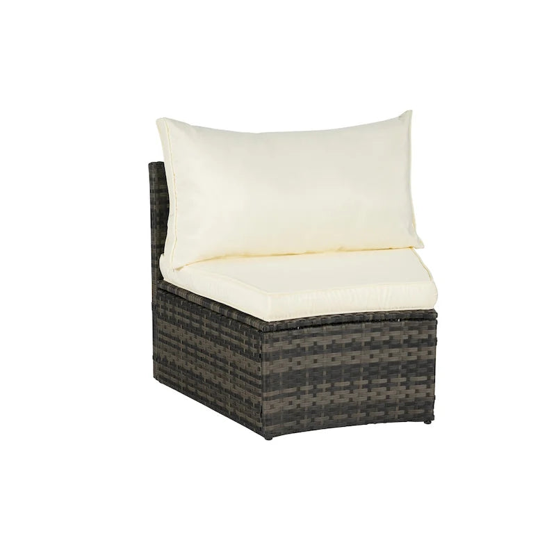 11-teiliges modulares Outdoor-Sofa-Set mit halbrunden Elementen, Couchtisch aus gehärtetem Glas und 4 Beistelltischen