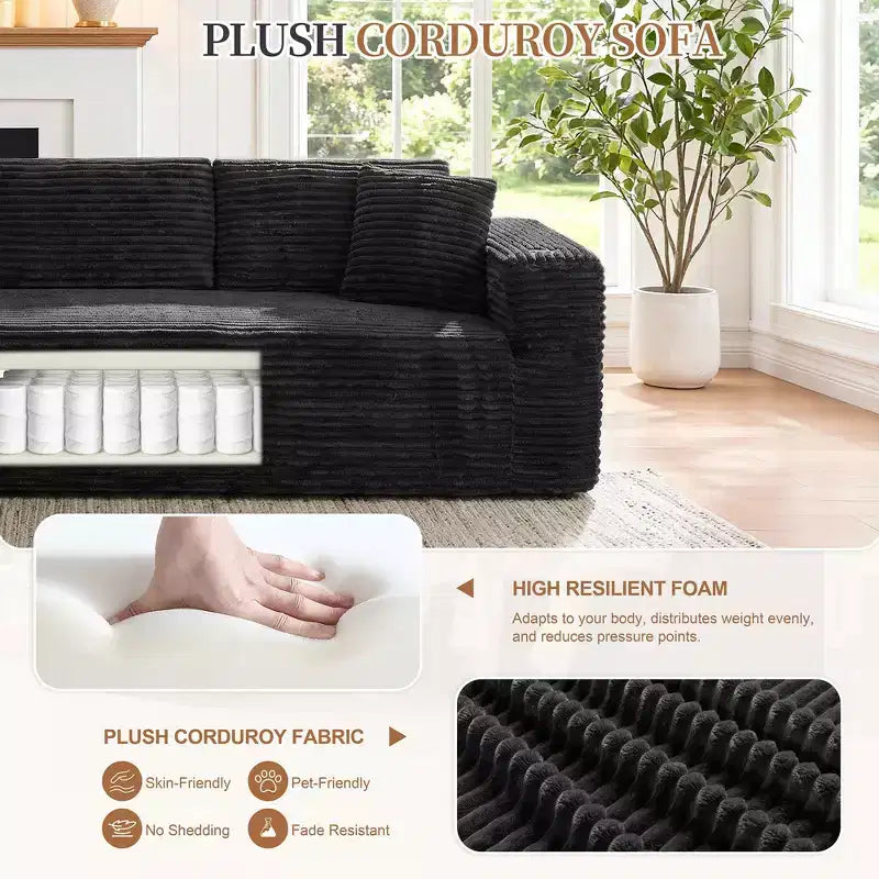 Celebalcony 103 modulares, rahmenloses Ecksofa, L-förmige Récamiere mit 2 Getränkehaltern, weiches Cord-Cloud-Sofa für das Wohnzimmer, keine Montage erforderlich