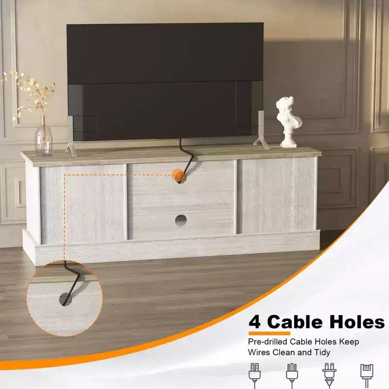 Moderner TV-Schrank für 65-Zoll-Fernseher, rustikales Entertainment-Center aus Holz mit geräumigen Aufbewahrungsschränken, Medienkonsole für Wohnzimmer und Büro