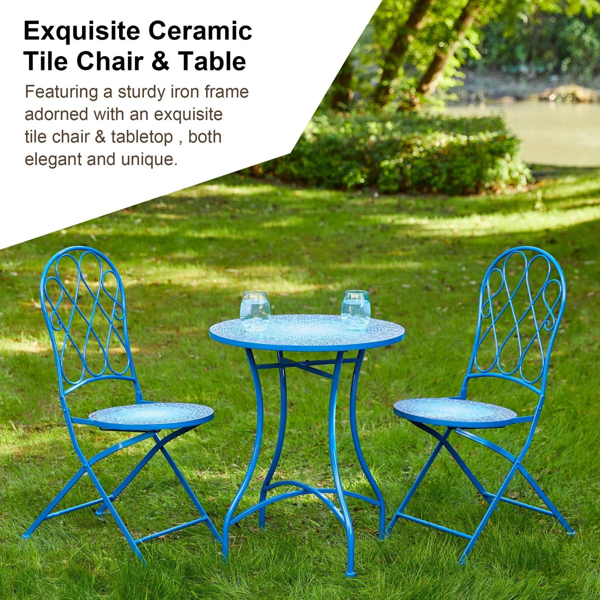 Glitzhome Klappbares Bistro-Set aus Metall für den Außenbereich, 3-teilig, Terrassentisch und Stühle