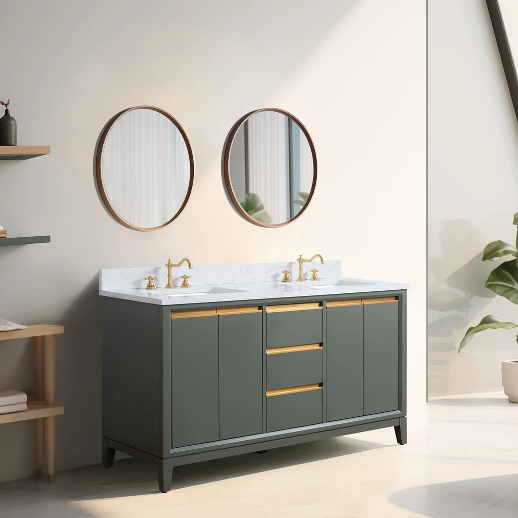 Vanity Art Badezimmerschrank mit Keramikwaschbecken und Platte aus technischem Marmor