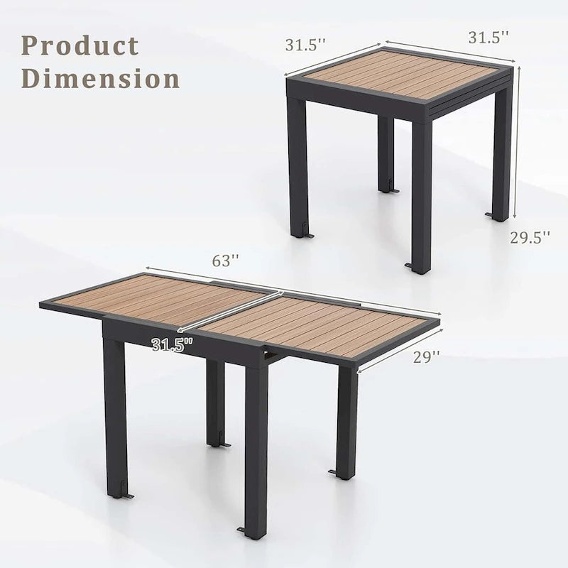 31,5–63 Outdoor-Terrassentisch, ausziehbar, L-förmige Stütze inklusive