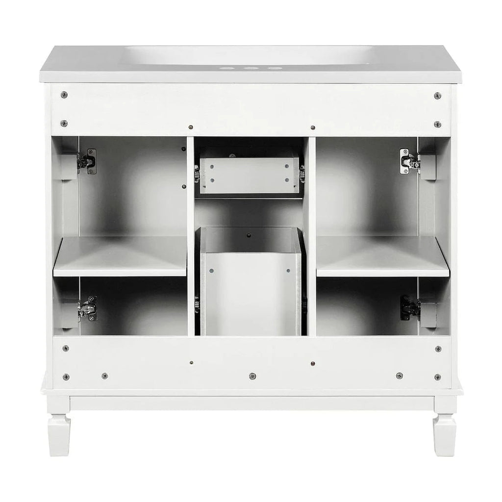 36" Moderner Badezimmer-Waschtisch mit Aufsatzwaschbecken und Spiegelschrank, 2 Türen und 2 Schubladen