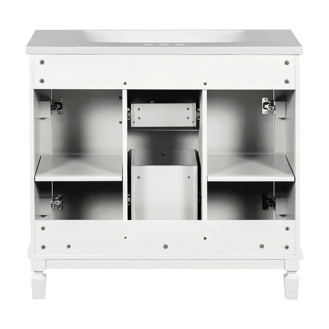 36" Moderner Badezimmer-Waschtisch mit Aufsatzwaschbecken und Spiegelschrank, 2 Türen und 2 Schubladen