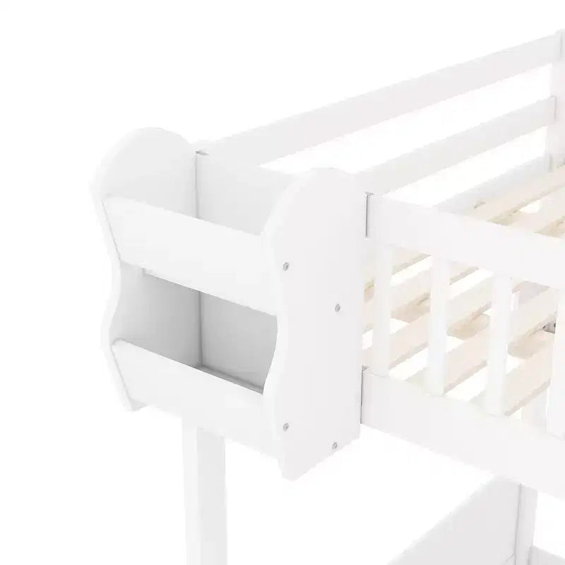Queen-Hochbettgestell mit Treppe, Kleiderschrank & Regalen - MDF, 650 lb