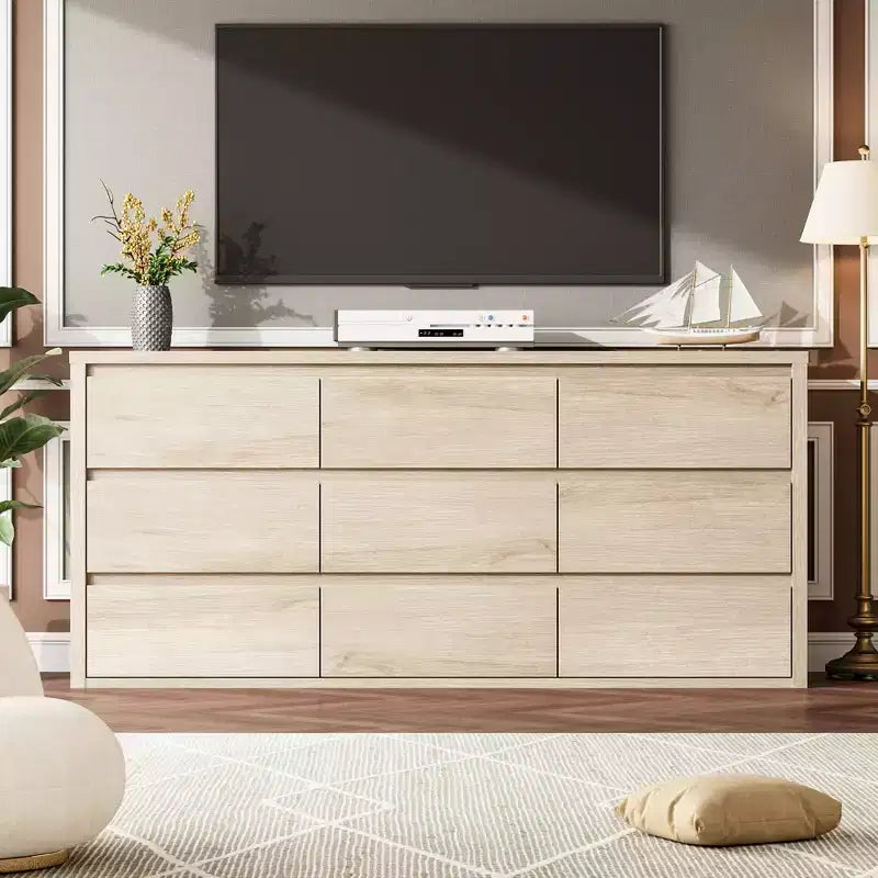 Kommode mit 9 Schubladen für das Schlafzimmer, breiter moderner Schubladenschrank aus Holz mit großem Stauraum, Holzkommode für Wohnzimmer, Flur und Eingangsbereich