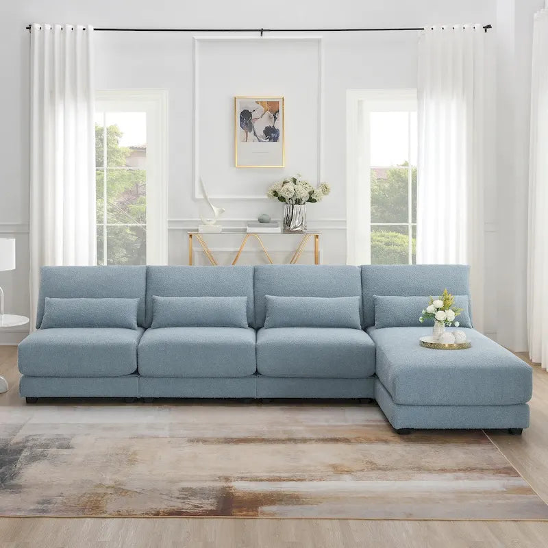 Übergroßes tiefes Ecksofa mit umkehrbarer Ottomane, umstellbares L-förmiges Sofa, Blau