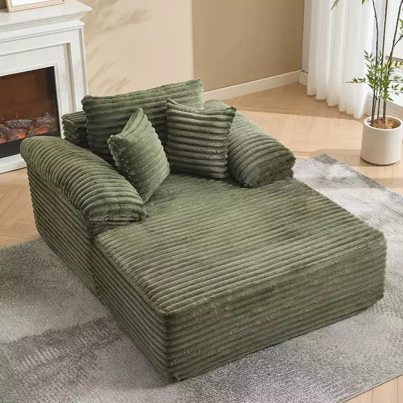 Übergroßes Chaiselongue-Sofa, Cord-Schlafsofa mit Kissen und breiten Armlehnen für Wohnzimmer, Schlafzimmer und Heimkino