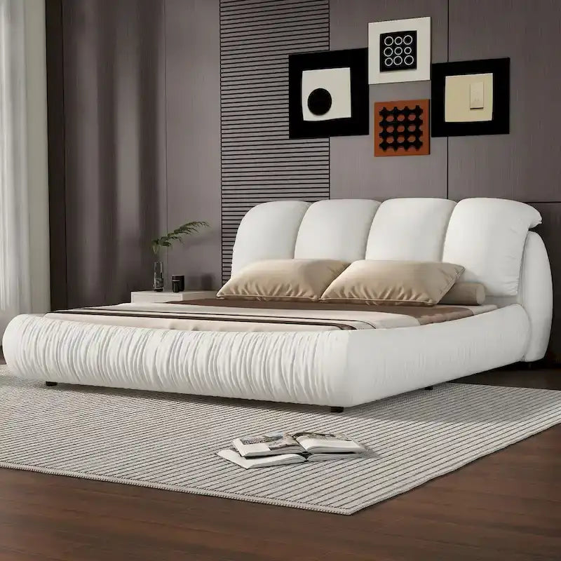 Luxuriöses gepolstertes Queensize-Bett mit hohem Kopfteil, Samtbett in Queensize mit übergroßer gepolsterter Rückenlehne