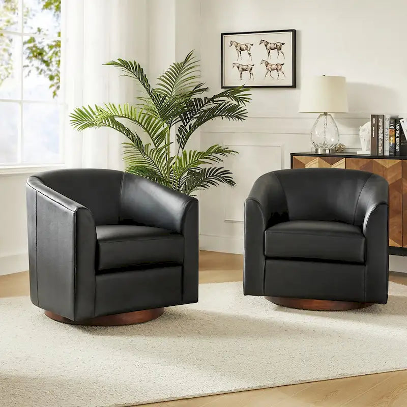 Haley Moderne drehbare Fässerstuhl-Set aus Kunstleder mit Massivholzfuß, 2er-Set von HULALA HOME