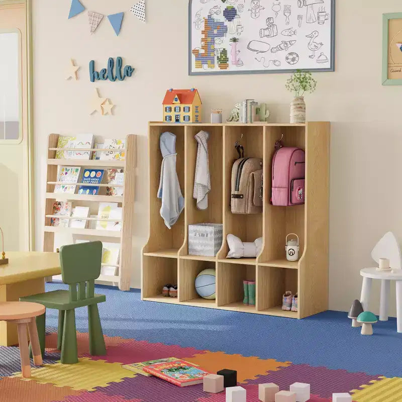 Acekool 4-teilige Kinder-Garderobe mit 4 Fächern & 8 Haken für Klassenzimmer, Kinderzimmer & Zuhause