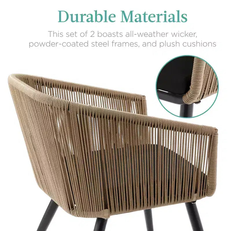 Best Choice Products Set aus 2 Outdoor-Esszimmerstühlen für die Terrasse, Sitzfläche aus geflochtenem Korbgeflecht, Belastbarkeit: 113 kg