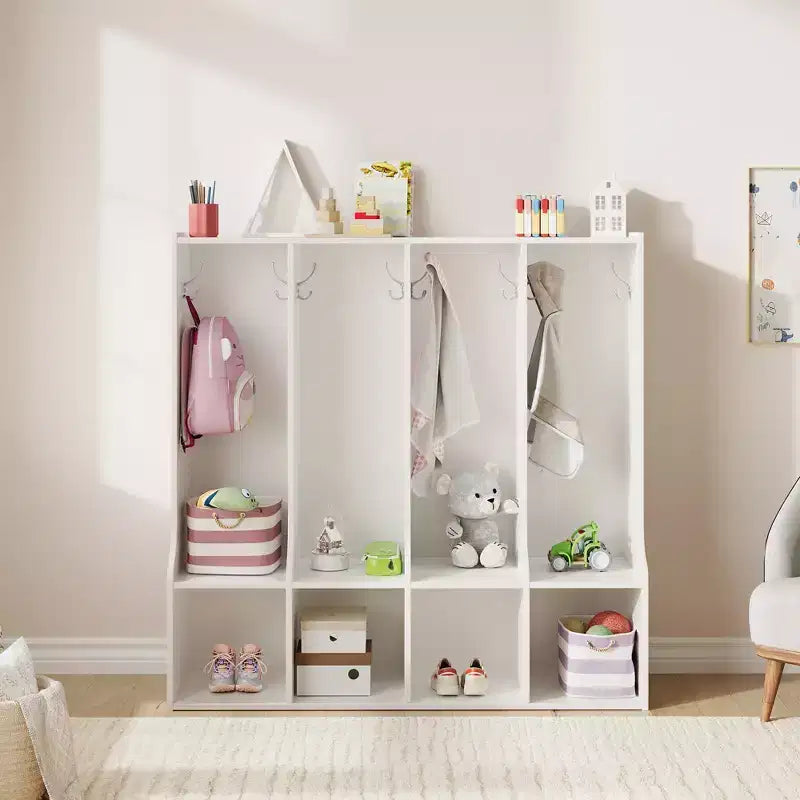 Acekool 4-teilige Kinder-Garderobe mit 4 Fächern & 8 Haken für Klassenzimmer, Kinderzimmer & Zuhause
