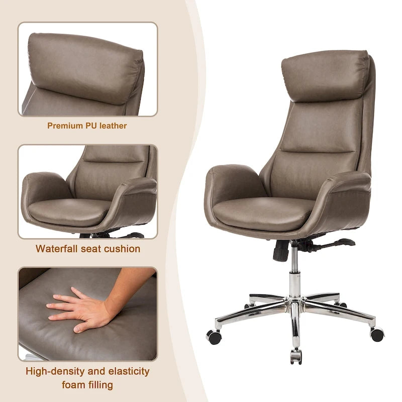 Glitzhome 48-Zoll Mid-Century verstellbarer Drehstuhl aus Kunstleder fürs Büro