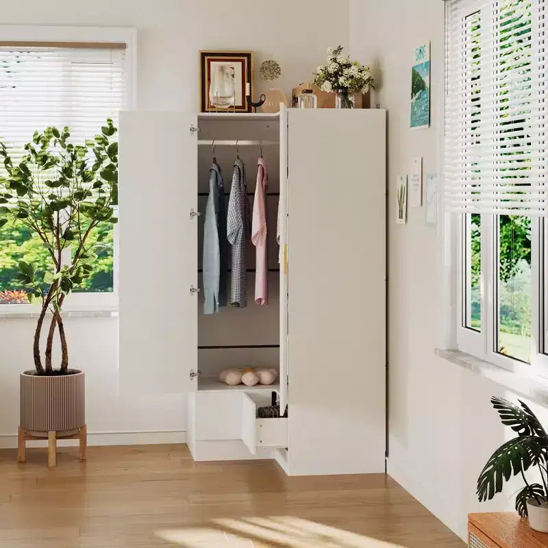 Hitow minimalistischer Eckkleiderschrank mit Doppeltür und Schubladendesign