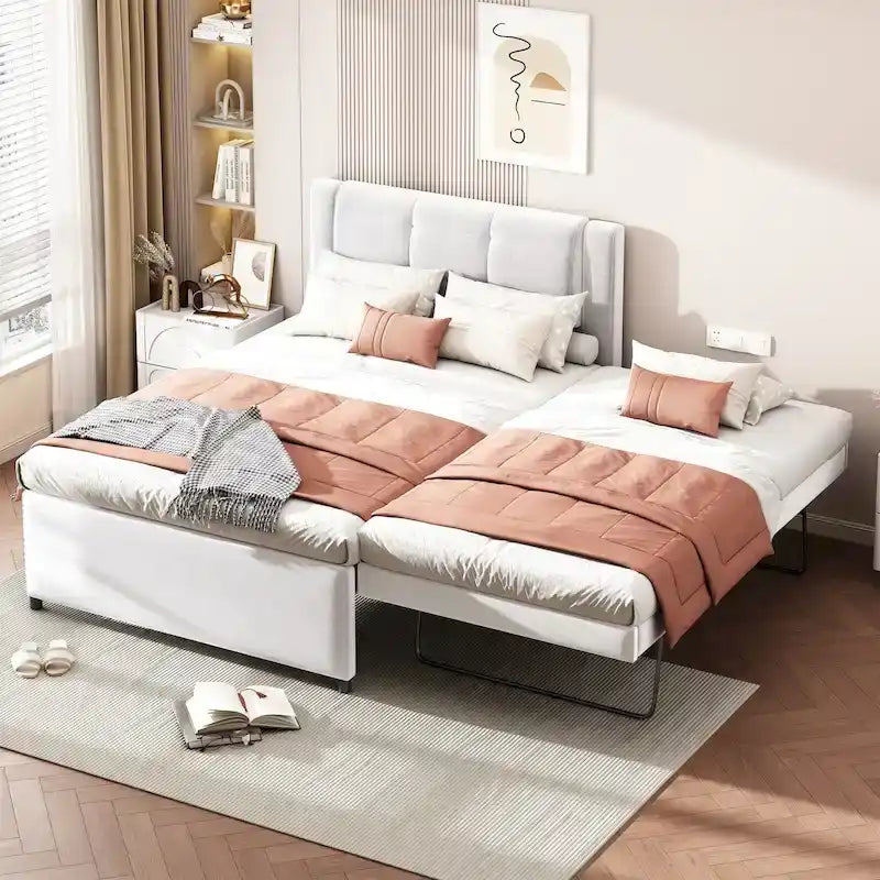 Merax Full-Size-Polster-Plattformbett mit Ausziehbett