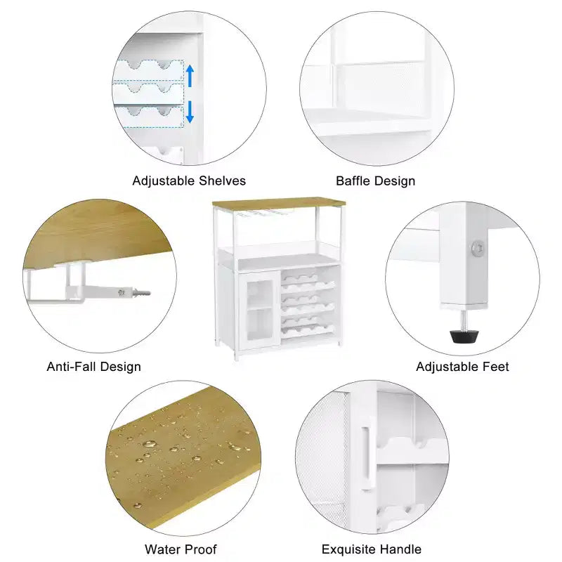 Grauer 3-stöckiger industrieller Weinbarschrank (12+ Flaschen), 91,4 H x 61 B x 38,1 T cm, abnehmbares Regal, 9 Glashalter & verstellbare Einlegeböden für Zuhause/Bar