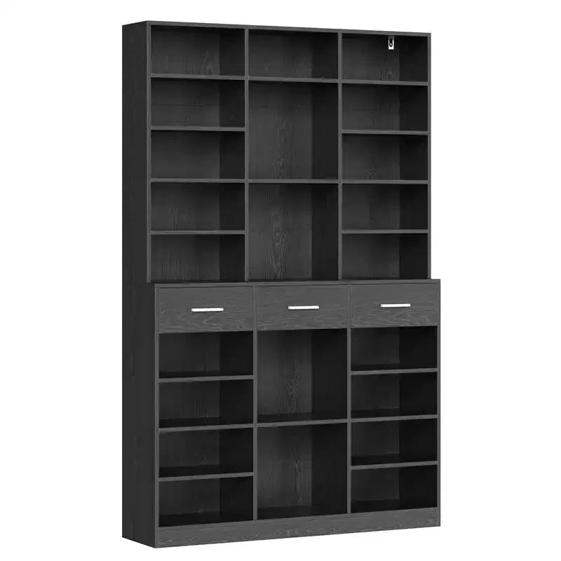 Schwarz/Weißes 9-stöckiges Bücherregal mit 3 Schubladen und verstellbaren Einlegeböden