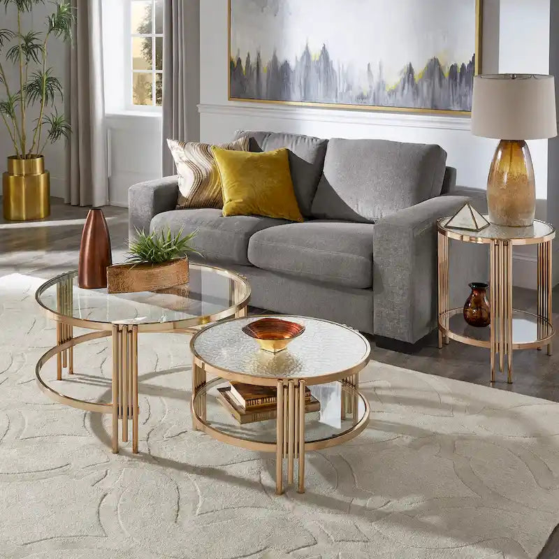 Bruges Couchtisch mit Strukturglas, champagnergoldenes Finish, mit Ablage von iNSPIRE Q Bold