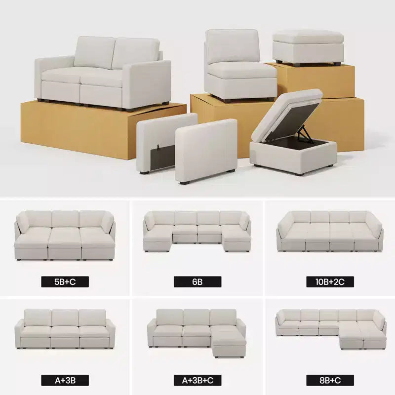 Belffin Chenille-Ottoman-Modul – Modulare Fußstütze mit Stauraum, hautfreundlichem Stoff und Schnellmontage-Design