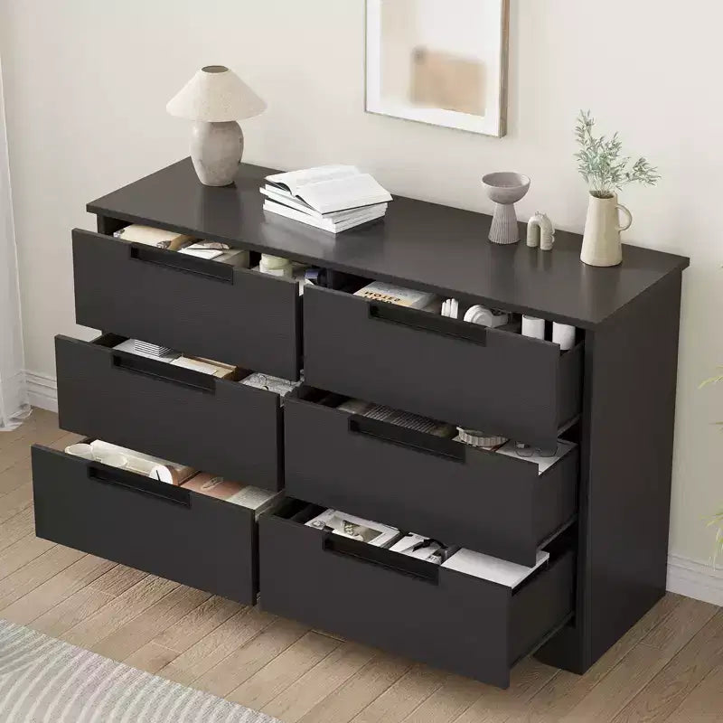 6-Schubladen-Kommode fürs Schlafzimmer, 46,8 Zoll breite Holzkommode mit Griffmulden, Kleiderschrank, TV-Kommode für den Flur