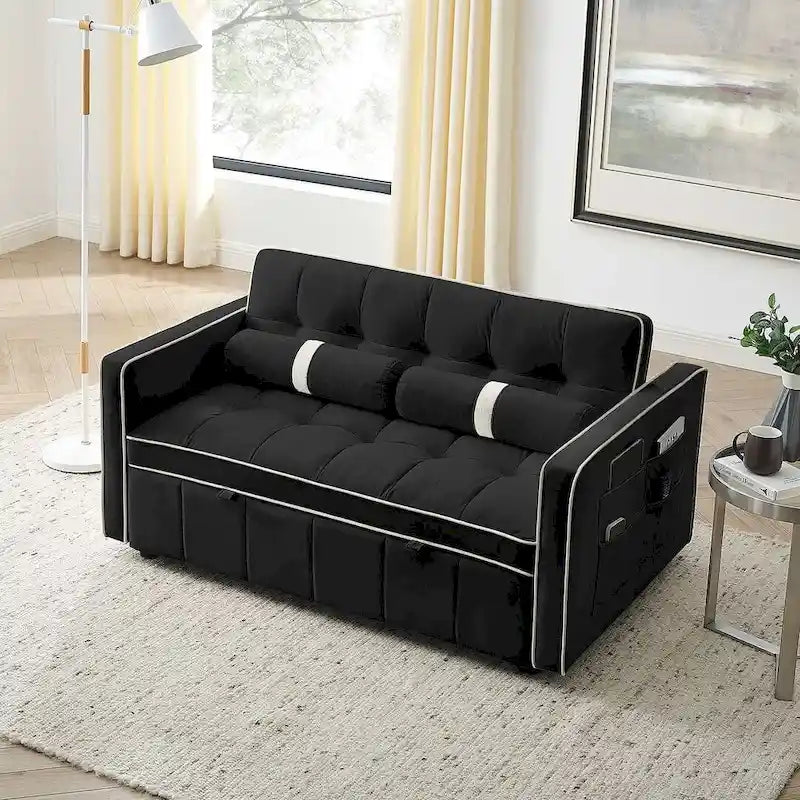Multifunktionales Samt-Schlafsofa mit Ausziehfunktion, verstellbarer Rückenlehne und Kissen – k. A.